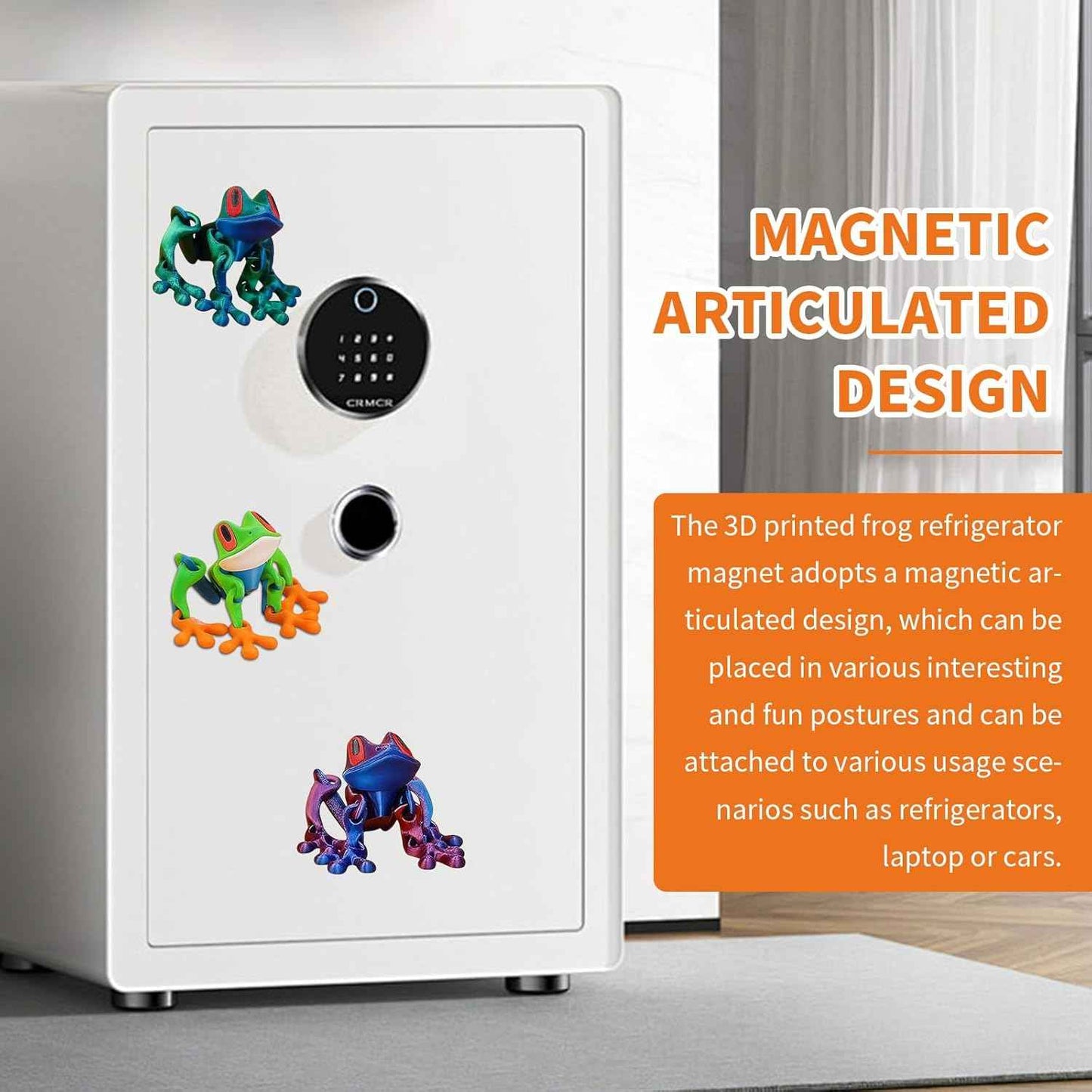 4Pcs 3D Printed Magnetic Frog Fridge Magnets, Realistic Jointed Jumping Frogs Model, Magnetic Frog Refrigerator Magnets Decor, for Home Office Decor