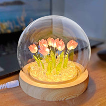 Birthday Gift for Women, Flower Night Light USB Tulip Table Lamp with Wooden Base and Glass Cover for Home Decor Ideal Anniversary Christmas Gift for Mother Wife Sister Daughter Girlfriend and Kids