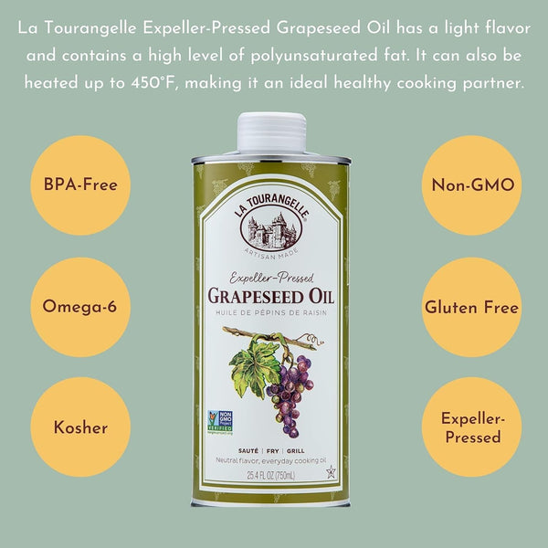 la tourangelle expeller-pressed grapeseed oil, 16.9 fl oz, high heat neutral cooking oil and skincare