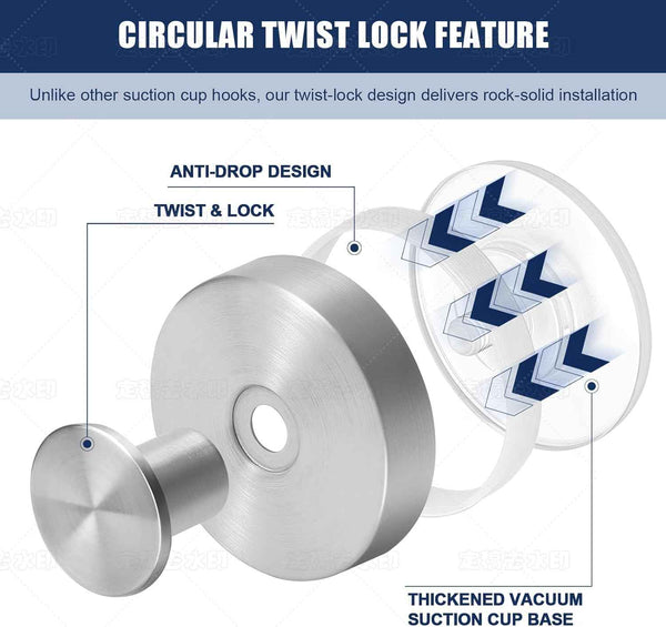 Stainless Steel Suction Cup Hooks for Bathroom, Kitchen, and Glass - 4-Piece No Drill Towel Hooks Set