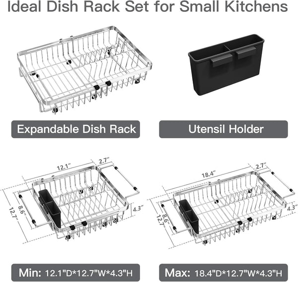 Stainless Steel Expandable Dish Drying Rack for Small Kitchen Counters