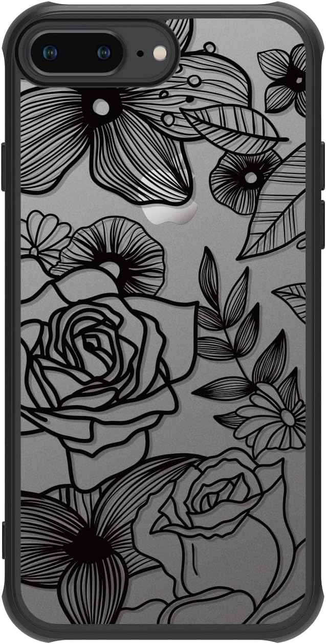 Girly Flower Case Compatible with iPhone 17 Pro Max, Cute Rose Aesthetic Black Line Art Floral Pattern Print, Anti Fingerprint PC Heavy Duty Protection Cases Cover for Girls Women