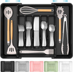 Extra Large Expandable Black Silverware Organizer for Silverware, Cutlery, and Utensils, BPA-Free, Adjustable