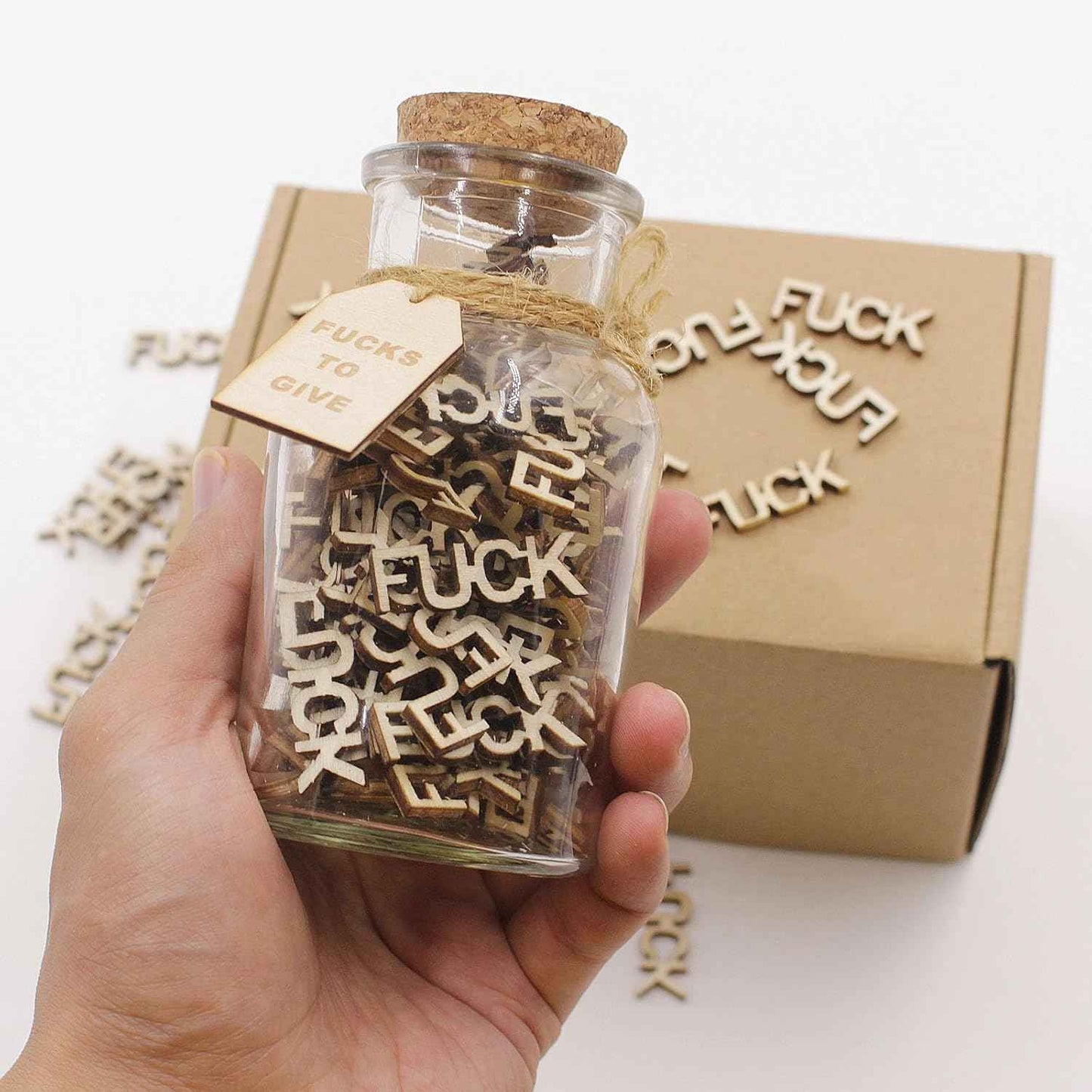 fuc k jar（5oz） Gift Jar,Fuc ks to Give,Fuc k Wooden Cutout Letter Piece Bad Mood Vent Spoof Birthday Day,Holiday, Thanksgiving Christmas Gifts to Friend,gag Funny Gift