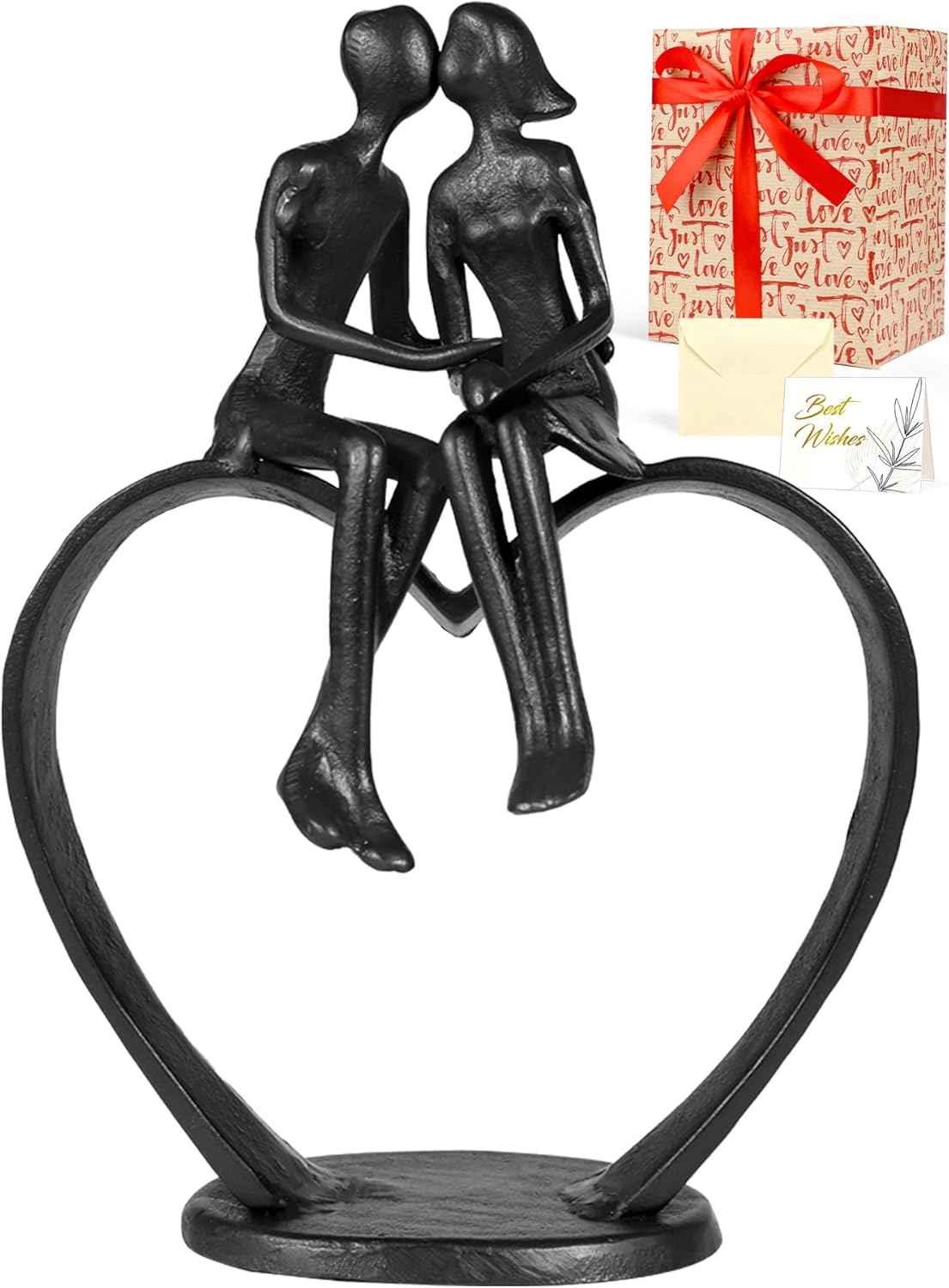 Anniversary Wedding Gifts for Couple/Her - Romantic Couple Statue in Love, Black Metal Figurine Sweet Loving Together Iron Sculpture Decor, Valentines Gifts for Wife Husband Birthday