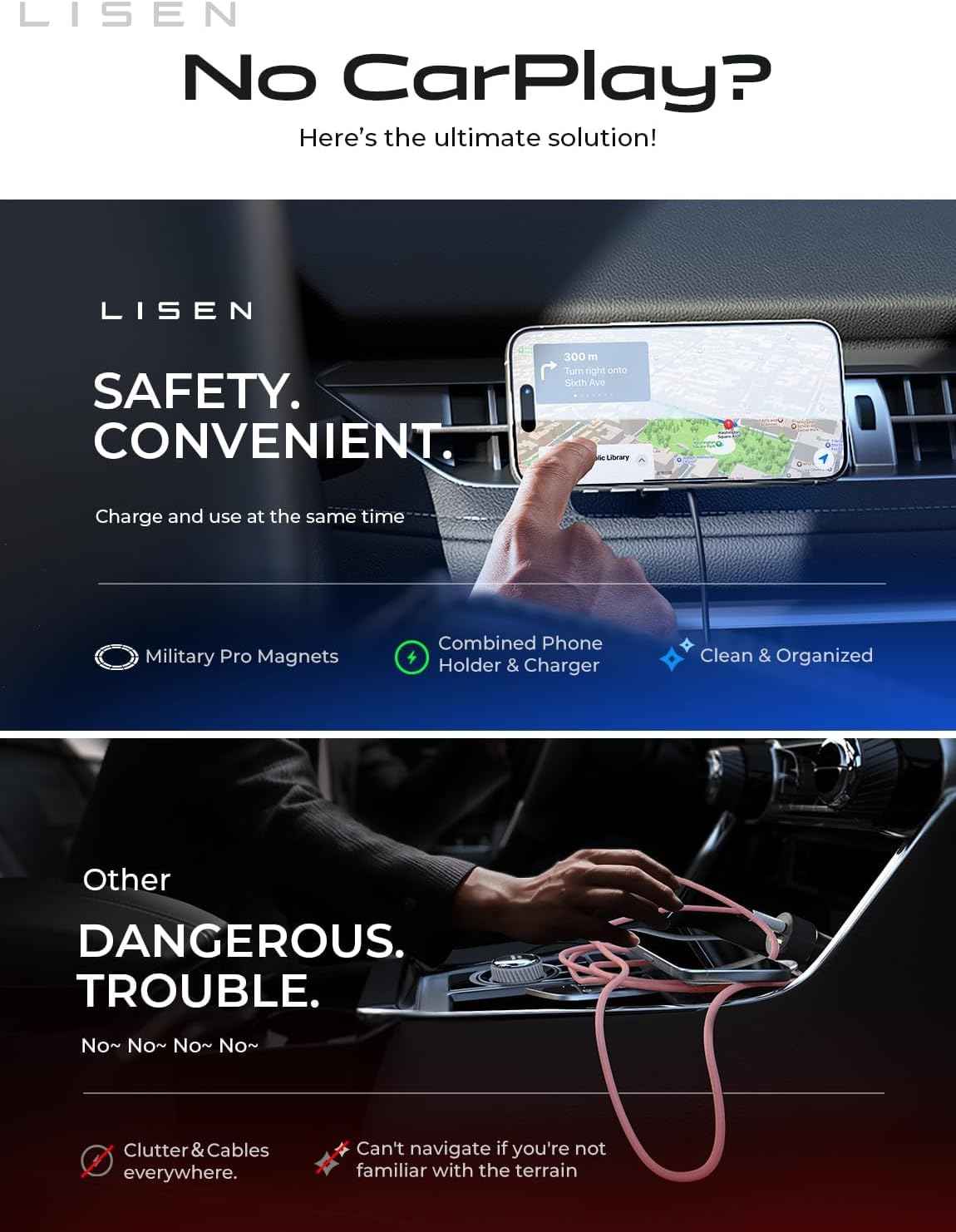 LISEN for 15W MagSafe Car Mount Charger,Magnetic Wireless Cars Charger,Magnetic Phone Holder for Cars,Phone Holders for Your Car Accessories for Men Women Jeep Ford F150 for iPhone 17-12,Samsung,Pixel