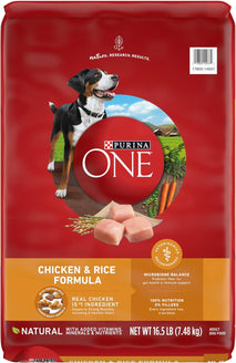 Purina ONE Chicken and Rice Formula Dry Dog Food, 16.5 lb Bag, Adult Dog Nutrition