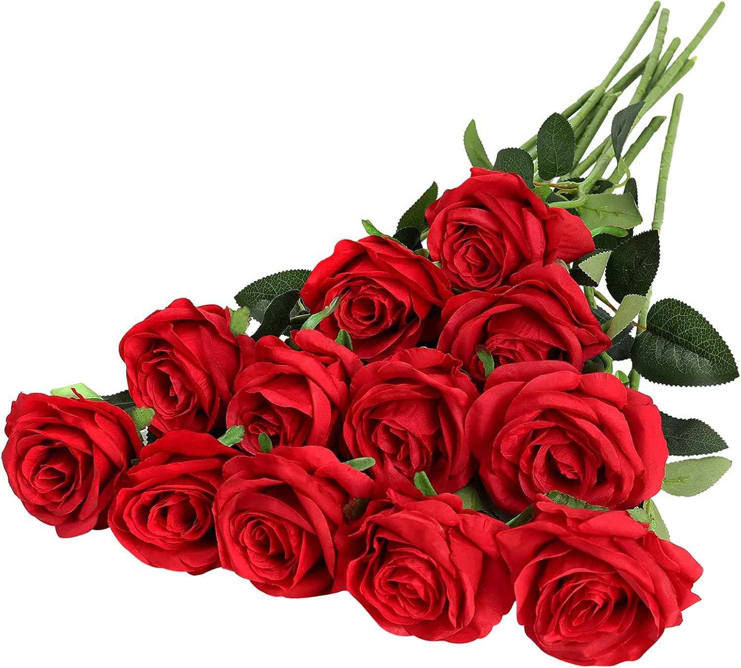 Hawesome 12PCS Artificial Flowers Fake Roses, Realistic Silk Long Stem Red Roses Bouquet for Wedding Centerpiece Home Decor Party & Valentines