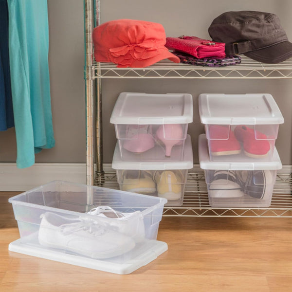Sterilite 12-Pack 6 Quart Storage Boxes with Clear Plastic Bins and Snap-On Lids