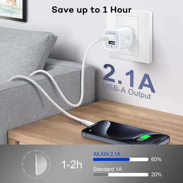 Dual-Port USB Wall Charger Adapter for iPhone and Samsung