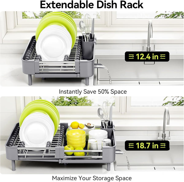 Urackify Stainless Steel Dish Drying Rack with Foldable Organizer