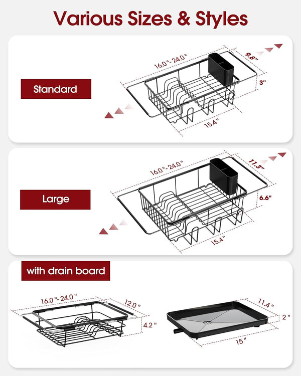 Sakugi Expandable Stainless Steel Dish Rack for Kitchen Sink