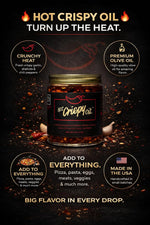 Hot Crispy Oil - Spicy Chili Crisp Blend of Olive Oil, Fresh Crispy Garlic, Shallots & Hot Chili Peppers - 6 fl oz - Mild Heat - Original - Made in USA