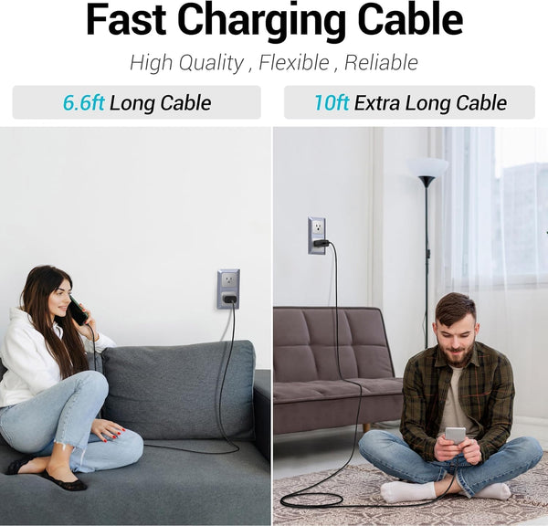 25W USB C Charger Block with 6ft and 10ft Cables for Samsung and iPhone