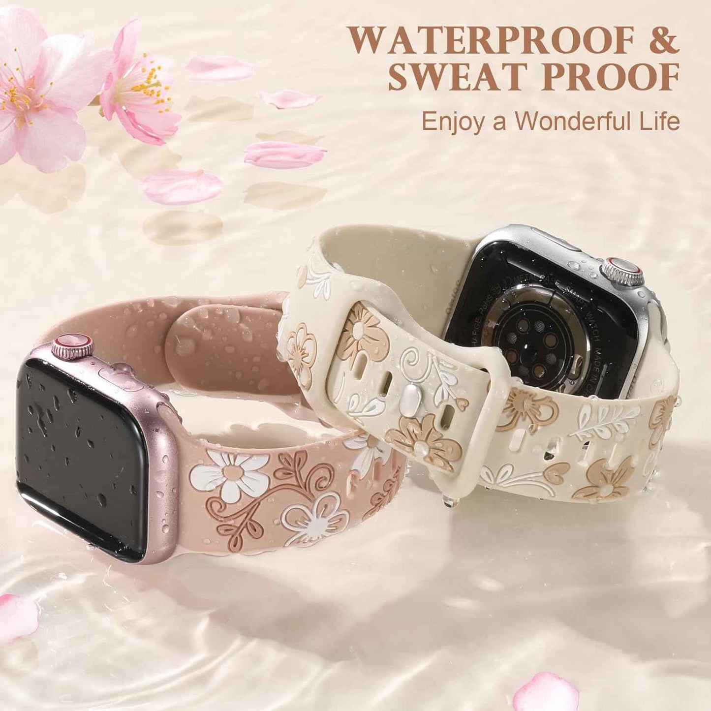 Witzon Floral Band Compatible with Apple Watch Bands For Women 40mm 41mm 38mm 42mm 44mm 45mm 46mm 49mm, Engraved Cute Flower Silicone Dressy Strap for iWatch Series 11 10 9 8 7 6 5 4 3 2 SE Ultra