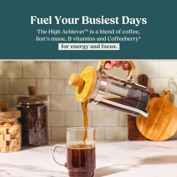 High Achiever Mushroom Coffee Grounds with Lion's Mane, B Vitamins & Adaptogens