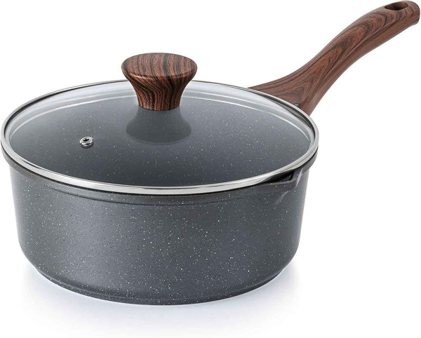 SENSARTE Nonstick Saucepan with Lid, 1.5 Quarts Small Pot with Swiss Granite Coating, Stay-cool Handle, Multipurpose Handy Sauce Pot Small Kitchen Cooking Pot, Induction Comptable, PFOA Free