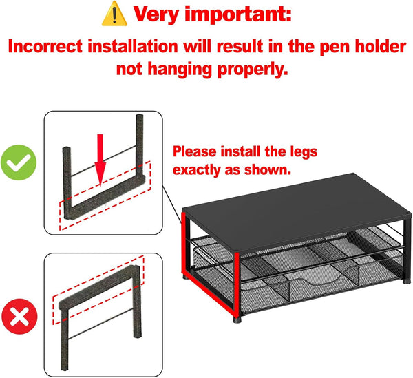 2-Tier Computer Monitor Stand Riser with Drawer and Pen Holders for Office Supplies
