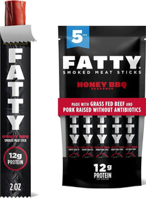 Grass Fed Beef and Pork Meat Sticks, 12g Protein, Honey BBQ, 2 oz, Pack of 5