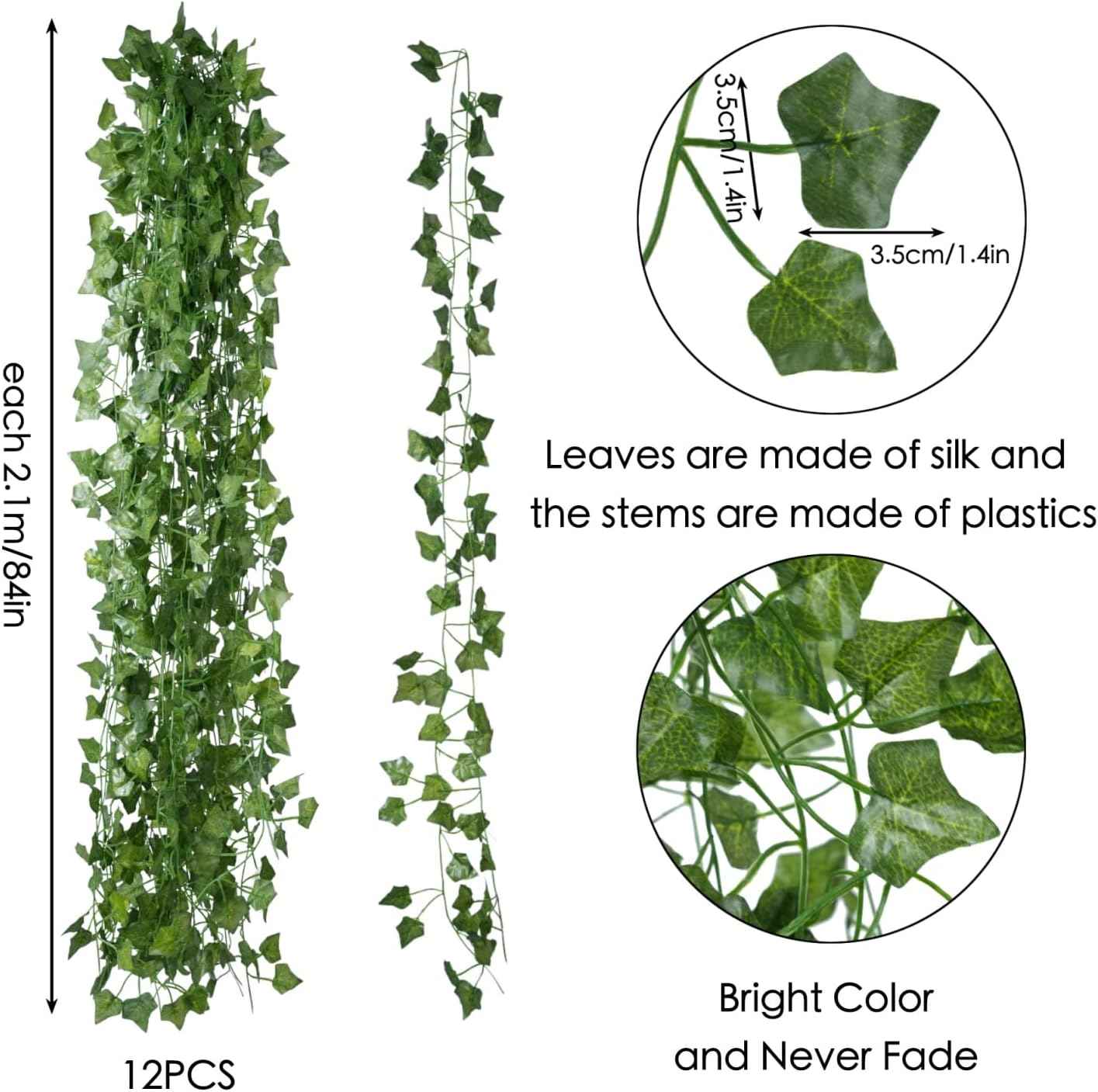 Fake Vines for Room Decor(12 Pack 84 Feet) Aesthetic Artificial Plant Ivy Leaves Hanging Greenery Garlands for Home Bedroom Wall Wedding Christmas Party Office Patio Outdoor Garden Décor