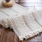 Alynsehom Macrame Hand Woven Cream Beige Boho Table Runner with Tassels 12x71in Cotton Rustic Farmhouse Kitchen Dining