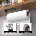 Upgraded Aluminum Paper Towel Holder - Self-Adhesive or Drilling, Matte Black, Kitchen Roll Dispenser