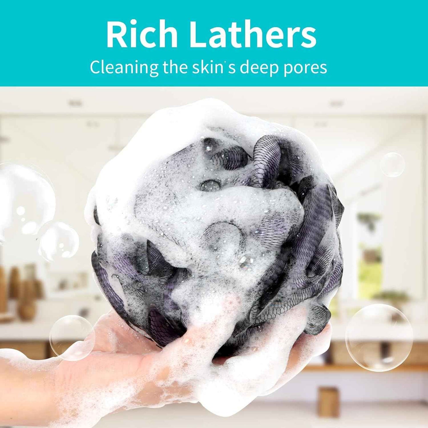 Bath Loofah Shower Sponge Body Back Scrubber Soft Mesh Shower Puffs Exfoliating Loofa for Women & Men Bath Accessories Cleaning Tool (Pack of 4 60G Loofah, Dark Elf)