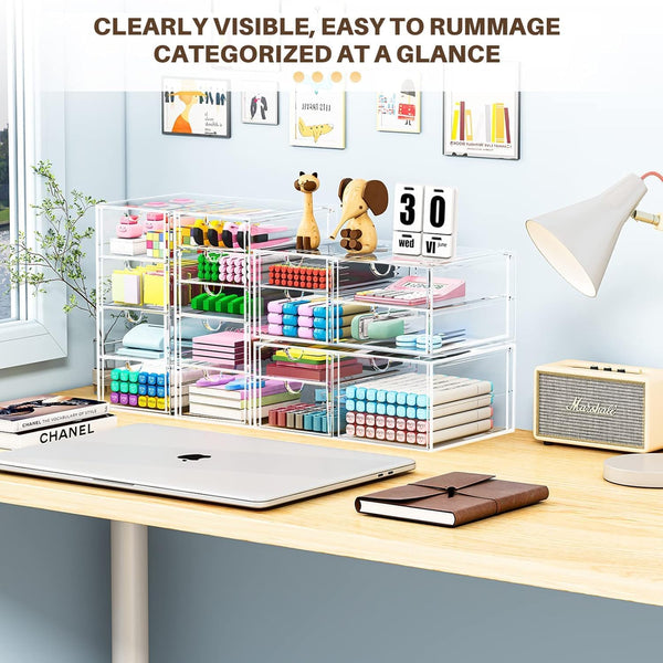 Clear Acrylic Desk Organizer with 16 Drawers for Makeup, Jewelry, and Office Supplies