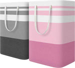 HomeHacks 2 Pack Large Laundry Baskets, Waterproof, Freestanding Laundry Hampers, Collapsible Clothes Hamper with Reinforced Handles in Laundry Room, College Dorm, Bathroom, Bedroom (Grey, 75Lx2)