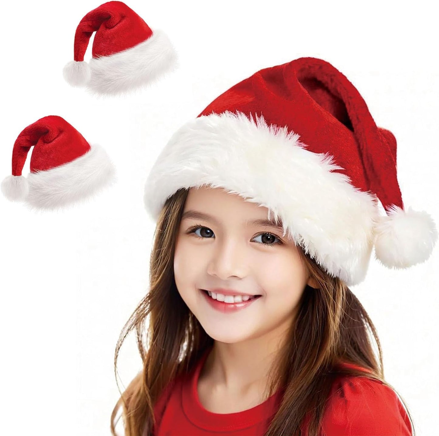 Christmas Hat, Santa Hats for Adults & Kids Red Velvet Comfort Extra Thicken Holiday Xmas Hat for New Year Festive Party