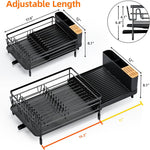 Adjustable dish drying rack for kitchen countertops, multifunctional with utensil and cup holder