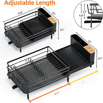 Adjustable dish drying rack for kitchen countertops, multifunctional with utensil and cup holder