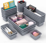 10 PCS Drawer Organizer Set, 4 Size Makeup Drawer Divider Organizer With Non-Slip Pads, Interlocking Plastic Storage Bins for Office,Jewelry Vanity,Gadgets, Bathroom,Kitchen, Black