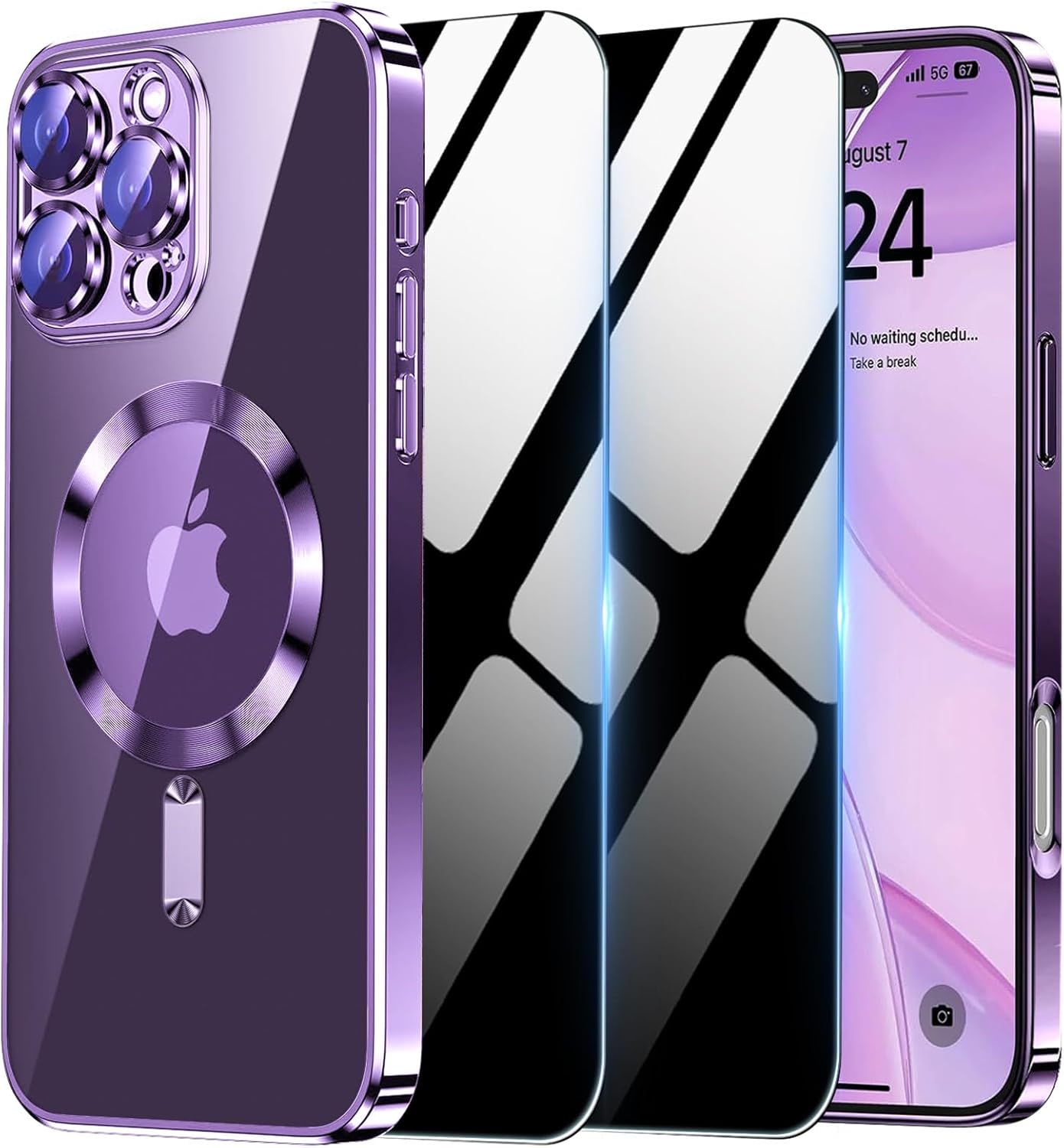 Magnetic Case for iPhone 16 Pro Max with 2 Privacy Screen Protector & Camera Cover [Compatible with MagSafe],Non-Yellowing Plating Glossy Shockproof Phone Case for iPhone 16 ProMax,Gold