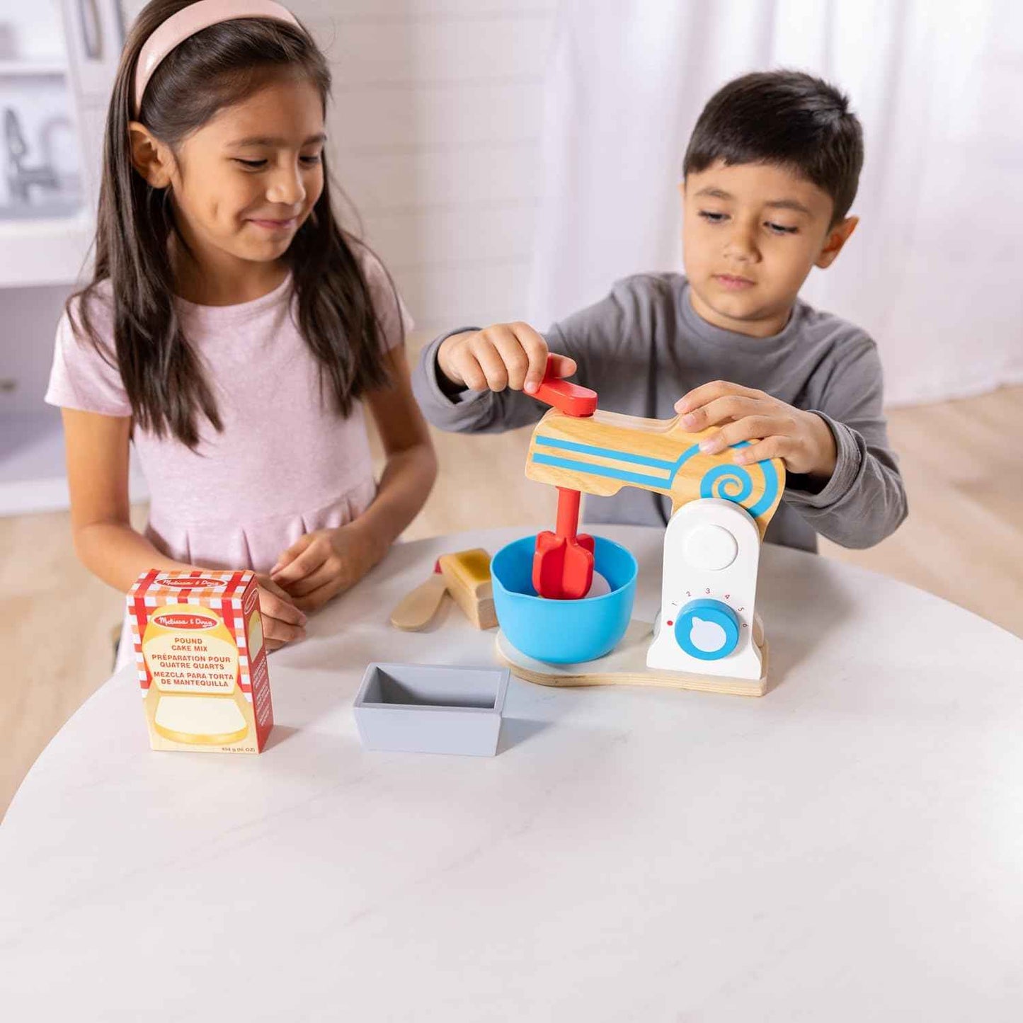 Melissa & Doug Make-a-Cake, 10-Piece Wooden Mixer Set with Play Food & Play Kitchen Accessories, Preschool Toys for Girls & Boys Ages 3+ - FSC Certified