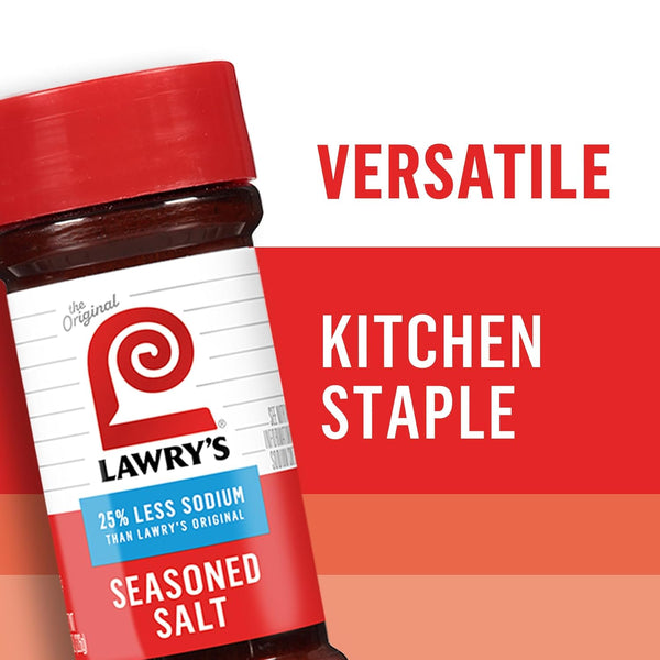 Lawry's 25% Less Sodium Seasoned Salt, 8 oz, Kosher Certified, No MSG Added, All-Purpose Seasoning for Beef, Pork, or Poultry