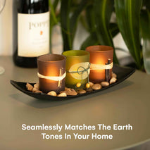 Dawhud Direct Decorative Votive Candle Holders, Vintage Decor Flameless Candlescape Set, 3 LED Tea Light Candles, Rocks and Tray - Fall Table Decor (Earth Tones)