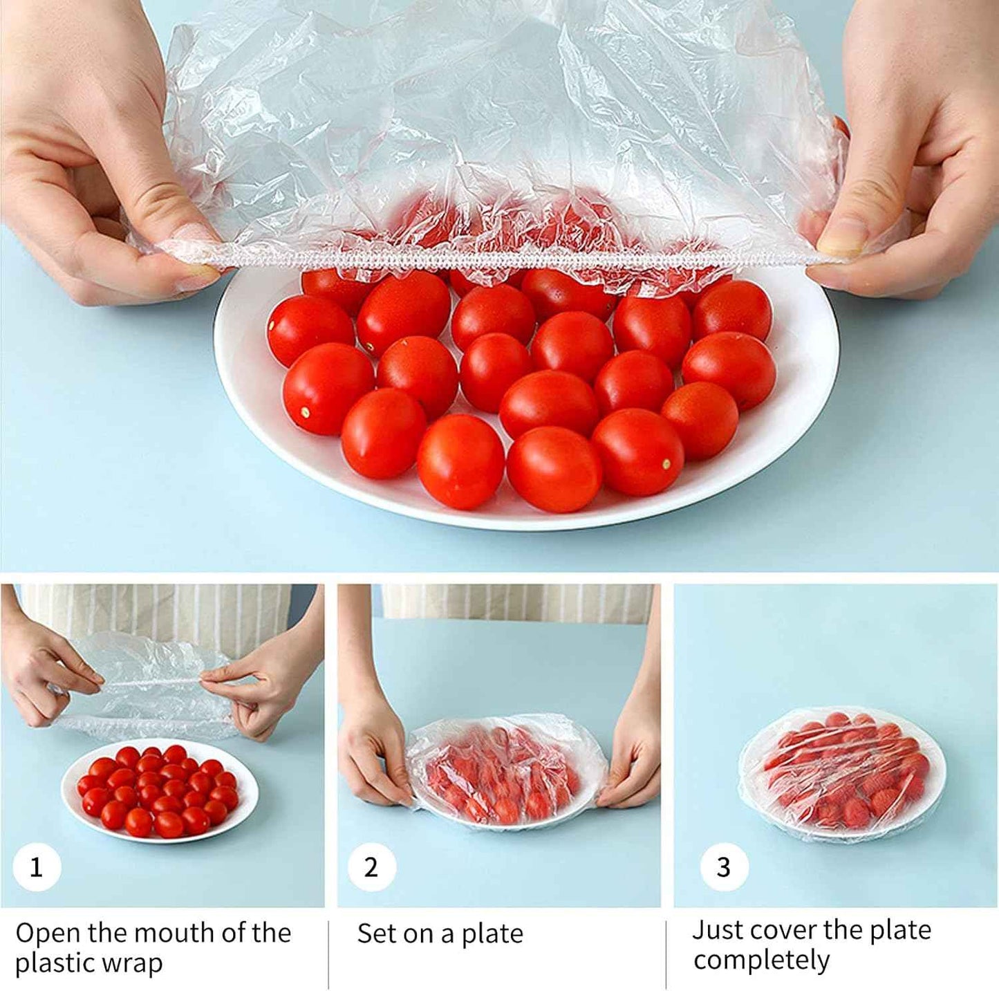 Homelove 100pcs Plastic Bowl Covers Food Cover Dish Covers, Reusable Elastic Stretch Fresh Keeping Bags, Kitchen Dining Plate Bread Proofing Food Storage Covers, Universal Kitchen Plastic Wrap