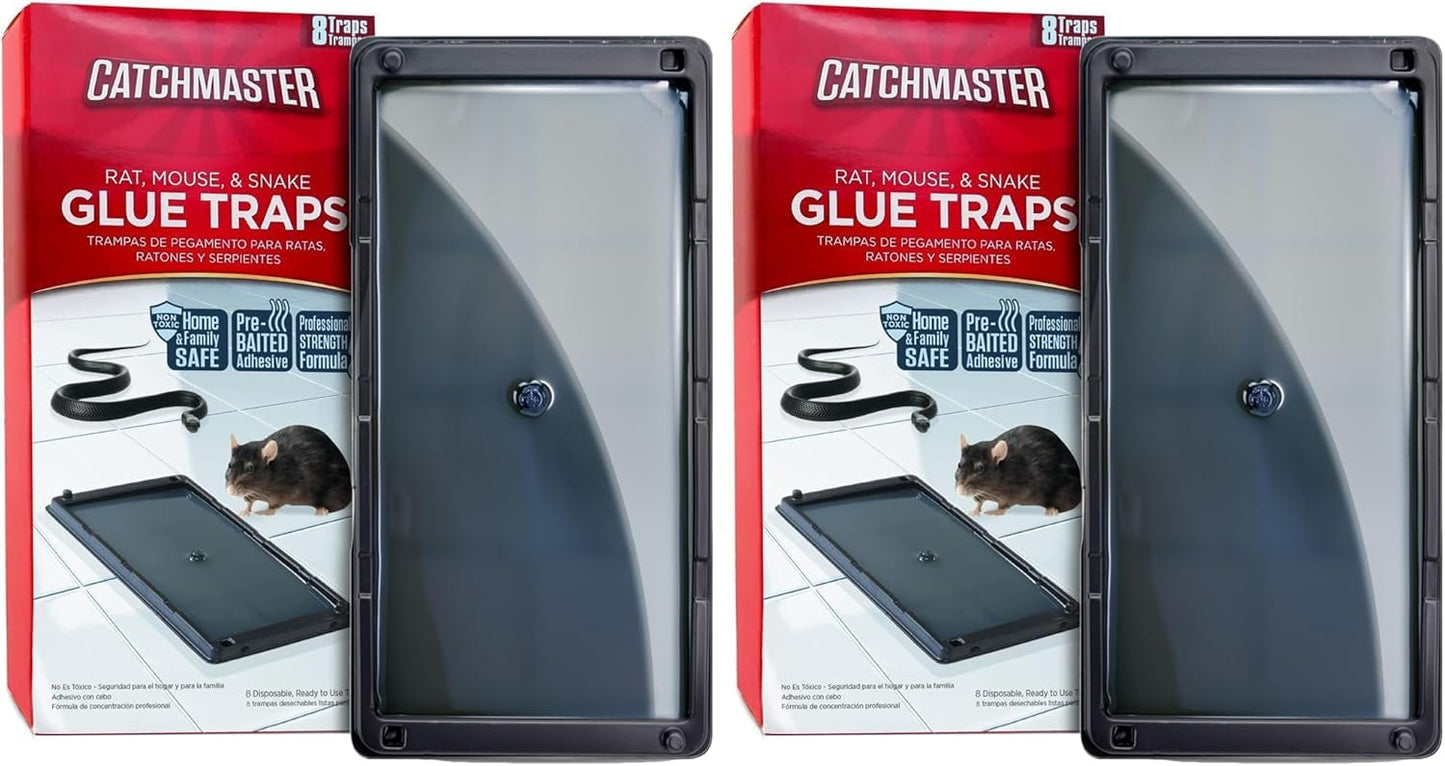 Catchmaster Rat, Snake and Mouse Traps 10Pk, Large Bulk Glue Rat Traps for Home, Adhesive Plastic Tray for Inside House, Snake, Mice, & Spider Catcher, Pest Control for House & Garage