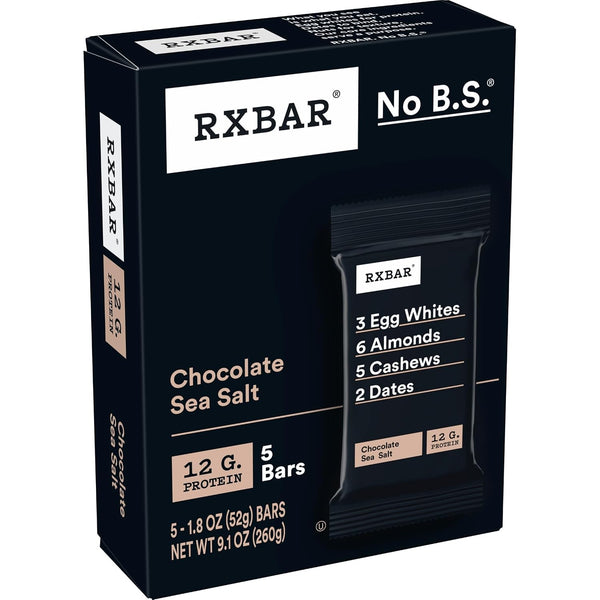 Chocolate Sea Salt RXBAR Protein Bars, 12g Protein, Gluten Free Snacks, 6 Boxes, 30 Bars