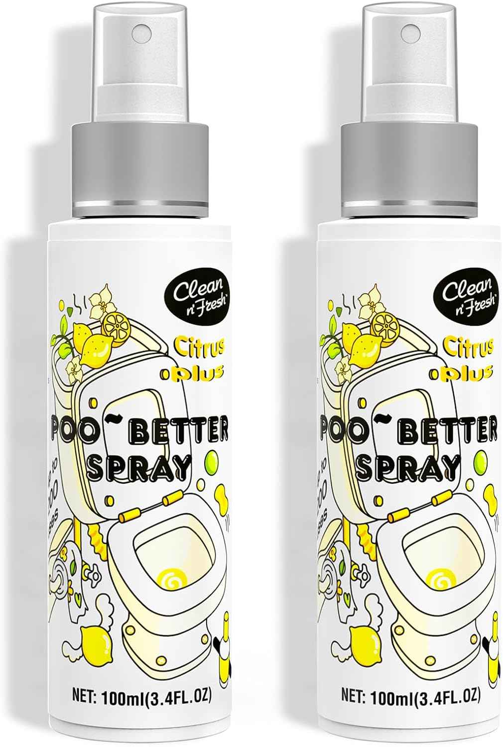 Clean-n-Fresh 100% Natural Citrus Poo Spray - Up to 400 Uses, Essential Oil Bathroom Deodorizer