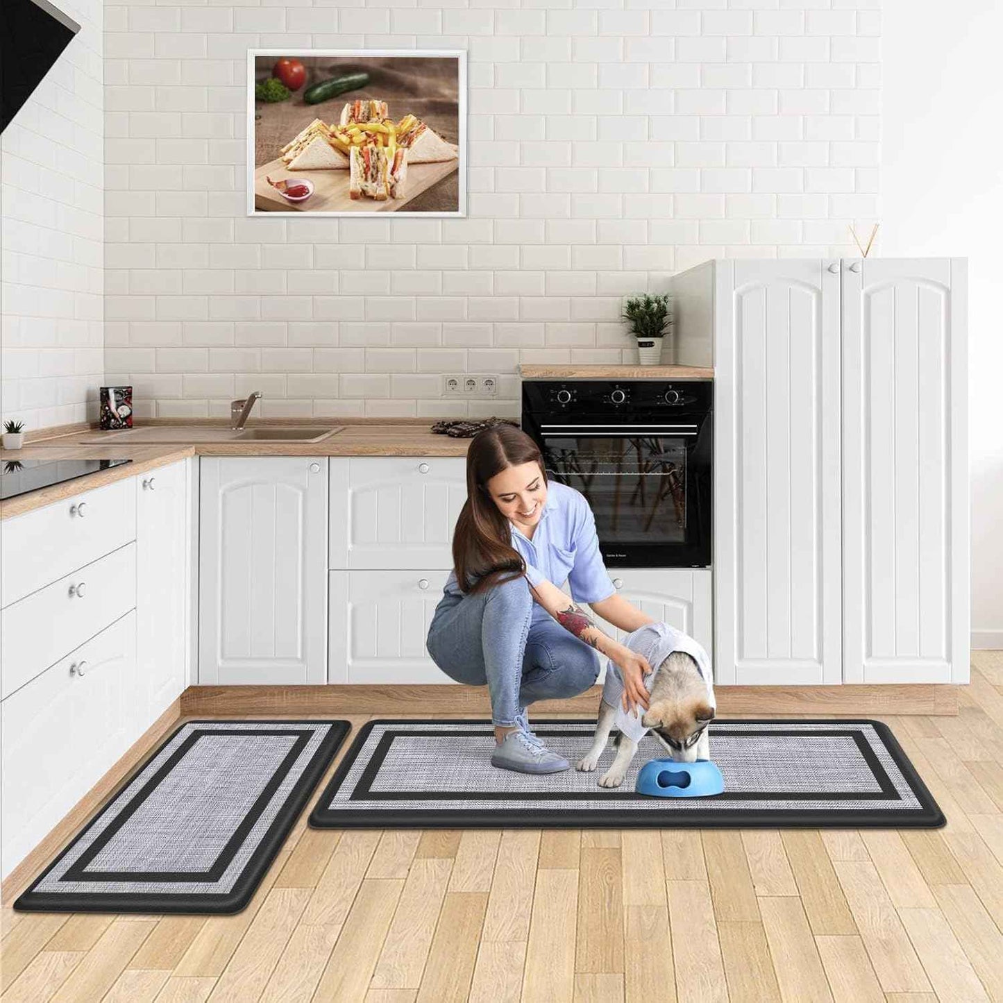 Mattitude Kitchen Mats Set of 2，Cushioned Anti-Fatigue Non-Skid Rug Sets Ergonomic Comfort Standing Mat for Kitchen, Floor, Office, Sink, Laundry, Black and Gray