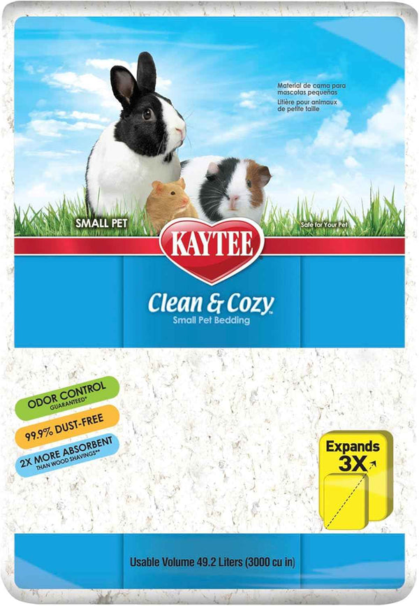 Kaytee clean and cozy white paper bedding, 49.2 liters, small animal bedding, premium paper, dust-free, pet-safe.
