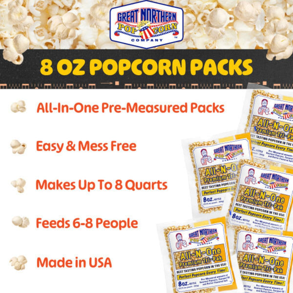 Bulk Popcorn Machine Packets with Kernels, Oil, and Salt for 24 Servings