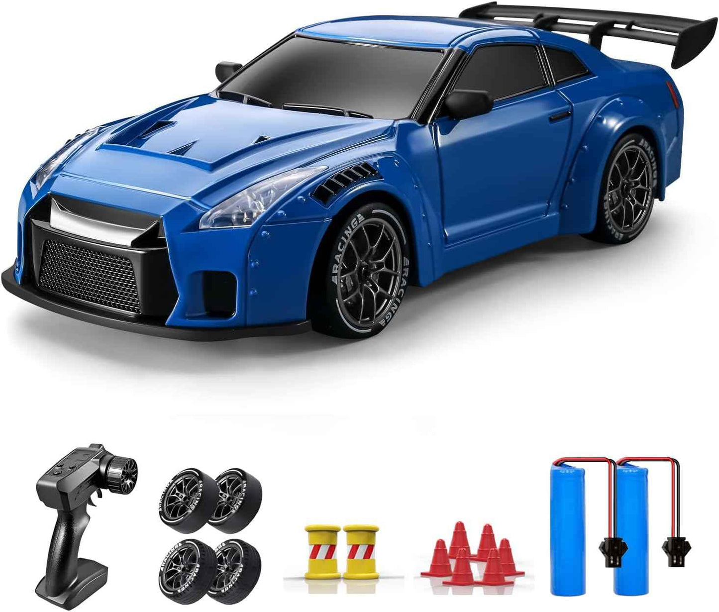 ACAMMZAR RC Drift Car, 1:24 Remote Control Car for Kids, 20KM/H 4WD High Speed RC Cars with LED Lights, Two Batteries, Extra Drifting Tires, Vehicle for Adults Boys Girls