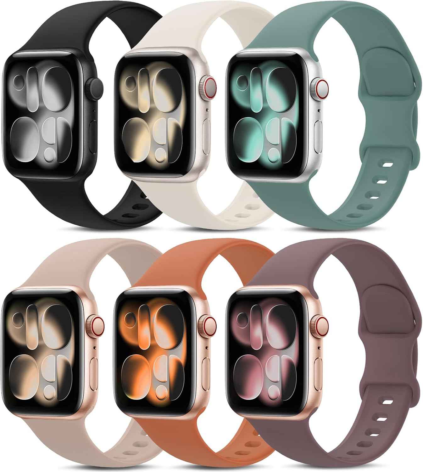 6 Pack Sport Bands Compatible with Apple Watch Band 38mm 40mm 41mm 42mm 44mm 45mm 49mm 46mm,Silicone Waterproof Strap for iWatch Apple Watch Series 11 10 9 Ultra 8 7 6 5 4 3 2 1 SE Women Men