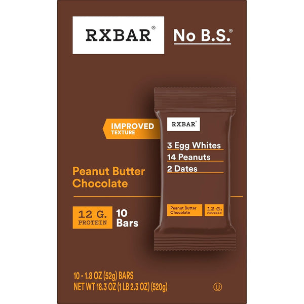 RXBAR Protein Bars, Peanut Butter Chocolate, 10 Count, 18.3oz Box
