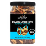 Mixed Nuts Deluxe - Roasted & Salted Variety Snack Mix with Cashews, Almonds, Brazil Nuts, Pecans, Hazelnuts in 32 oz Reusable Container