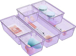 WOWBOX 6 Pack Clear Drawer Organizer Set, Acrylic Drawer Storage Trays, Storage Bins for Makeup, Cosmetics, Jewelries, Utensils, Gadgets, Office