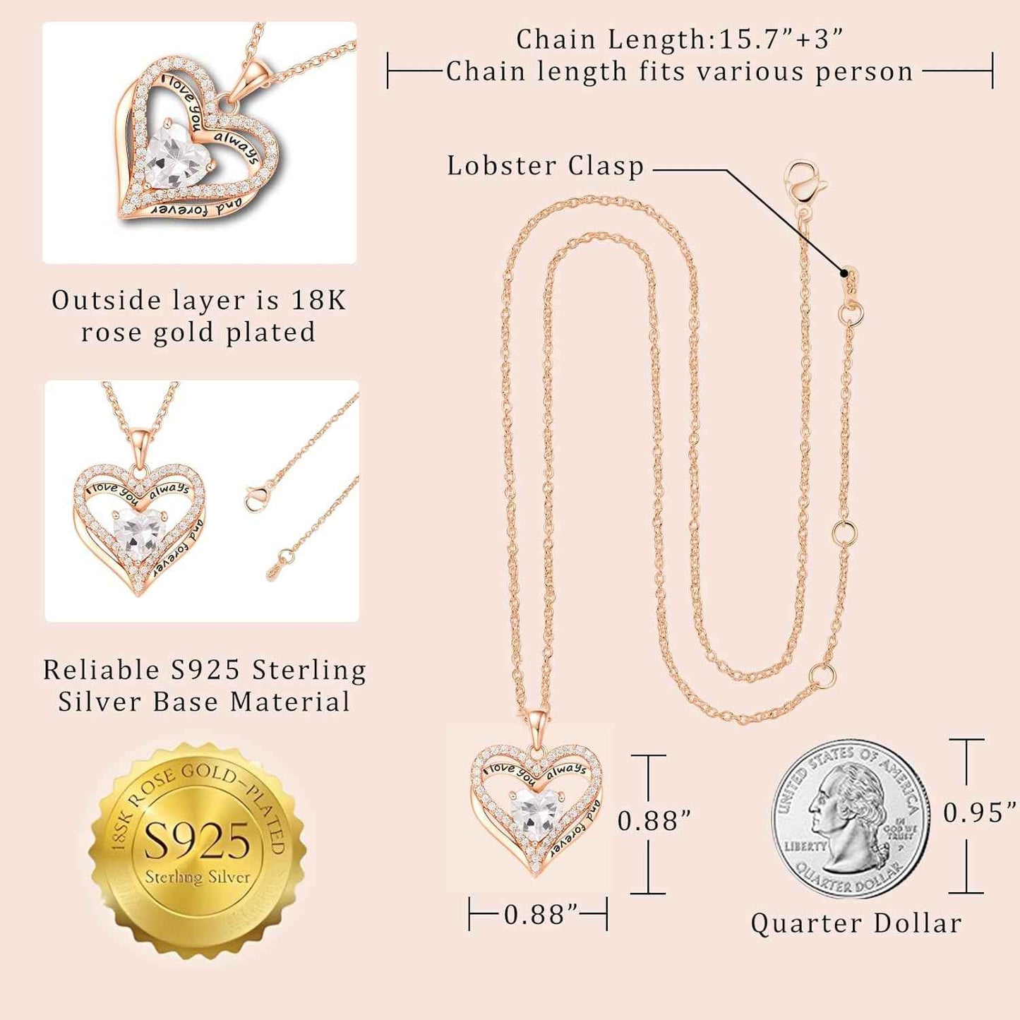 Preserved Red Rose Gift Box with Heart Necklace Eternal Real Rose Dainty Love Pendant Romantic Gift for Women on Anniversary, Birthday, Valentine’s Day